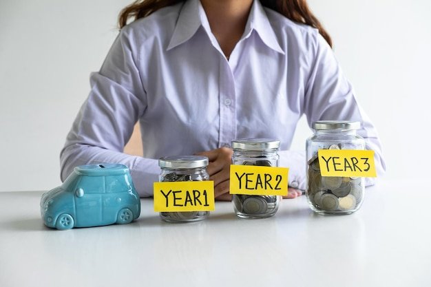 Three jars labeled Year 1, Year 2, Year 3 with growing coins, showing how IRA contribution limits build retirement savings annually