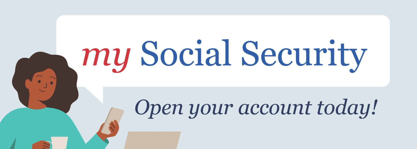 Official SSA graphic showing the mySocialSecurity portal with a woman holding a tablet for online account setup